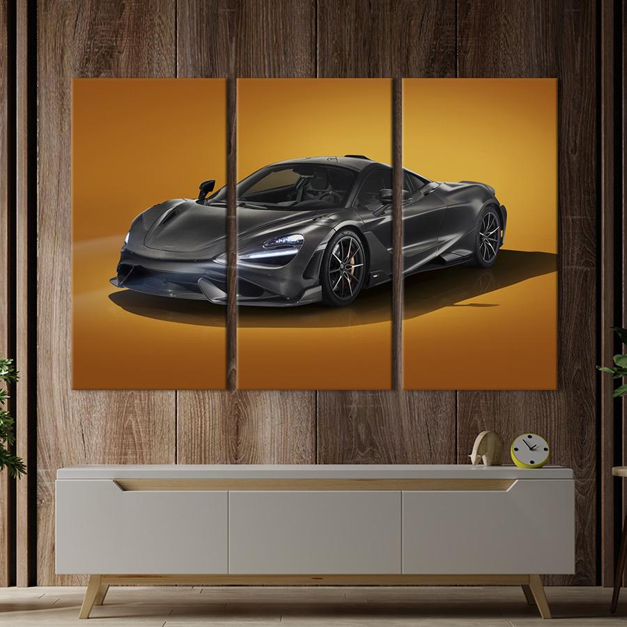 Картина на холсте триптих Блестящий чёрный Mclaren Senna 78x48 см (1292-31)