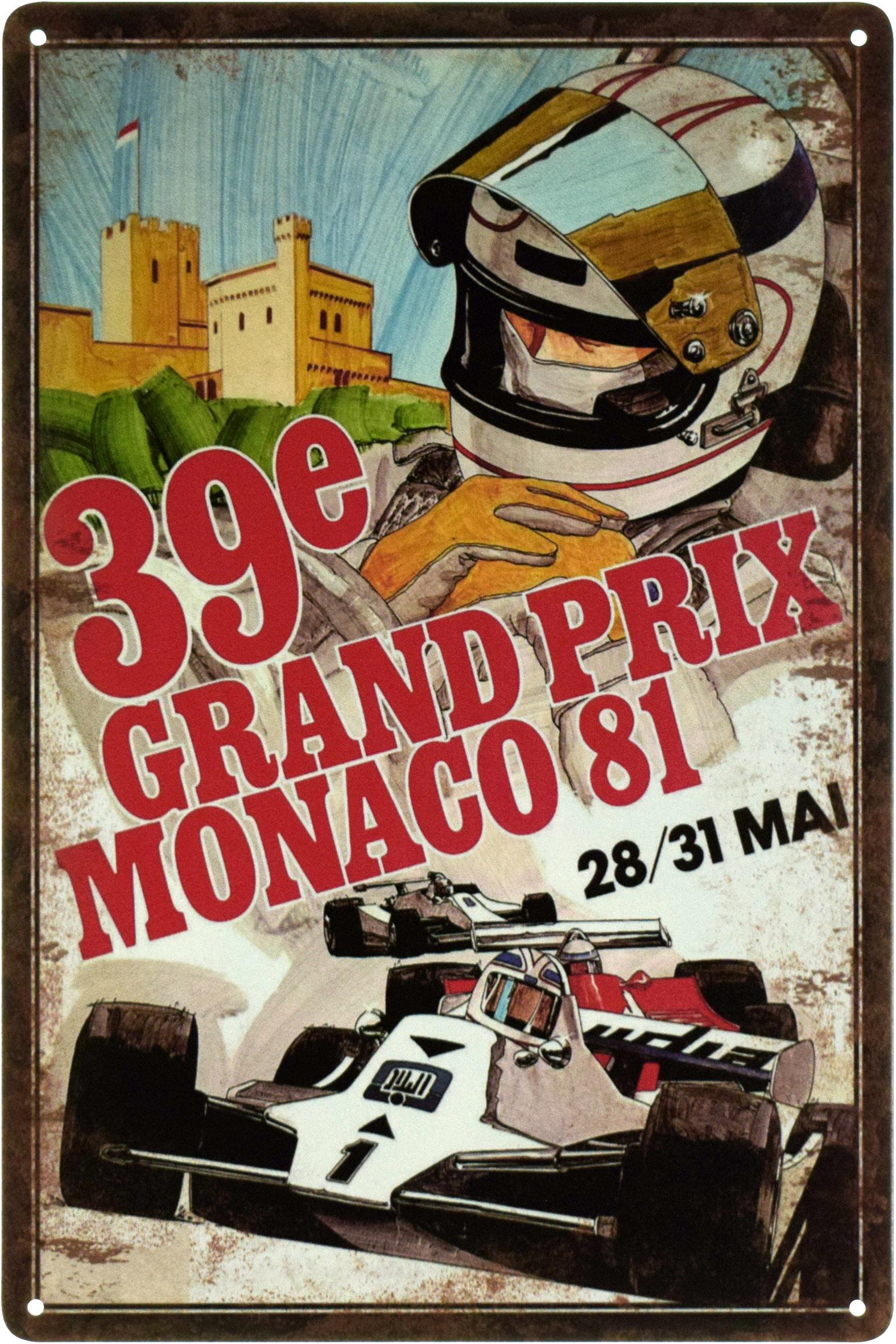 Металлическая табличка Гран-При Монако 1981 Года/1981 Monaco Grand Prix 20x30 см