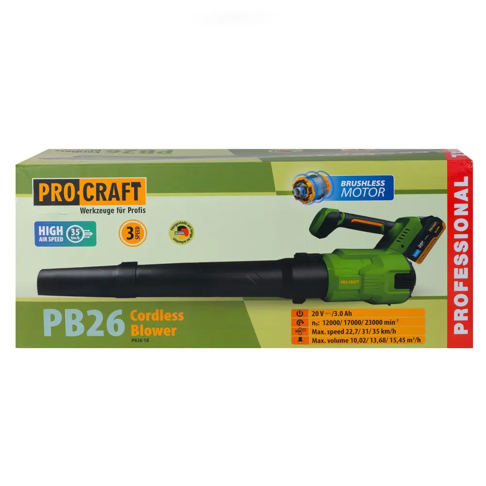 Повітродувка акумуляторна безщіткова ProCraft PB26 без акумулятора та без зарядного пристрою з 2 насадками - фото 18