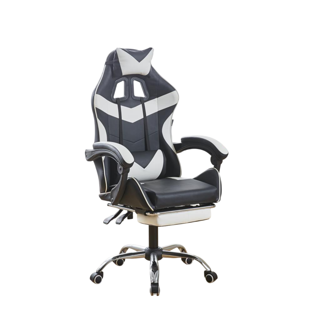 Крісло геймерське Bonro BN-810 з екошкіри на коліщатках з подушками під поперек і голову та підставкою для ніг Чорно-білий (132-76-42400283)