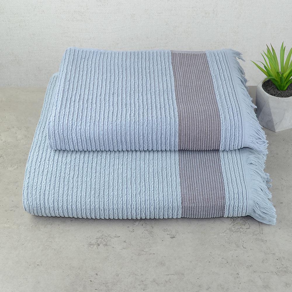 Набор махровых полотенец с бахромой GM Textile 50x90/70x140 см 2 шт. Голубой