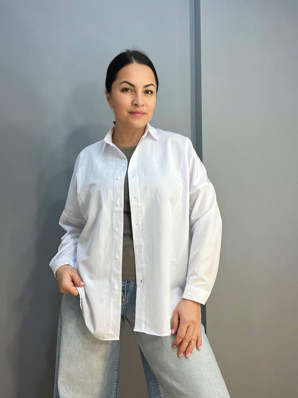 Рубашка женская MIX RAY 3864 базовая оверсайз удлиненная широкая M Белый (1305) - фото 5