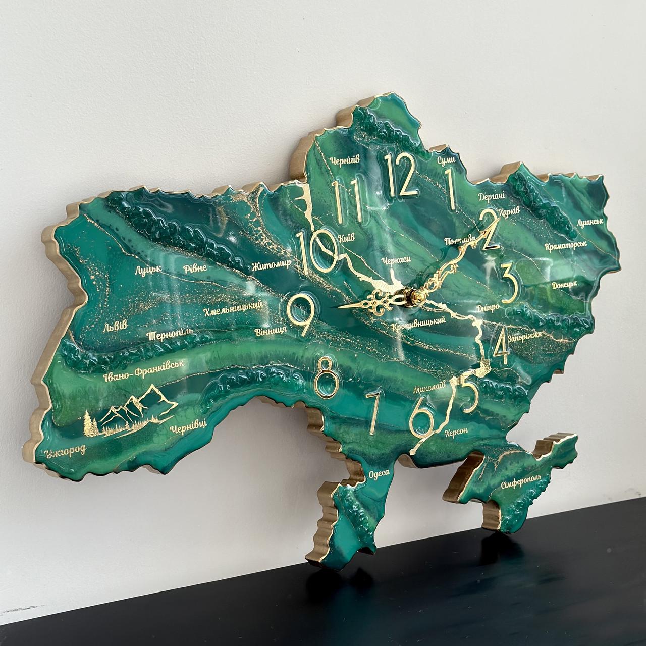 Часы настенные из эпоксидной смолы Карта Украины 60x40 см Часы настенные из эпоксидной смолы Карта Украины 60x40 см