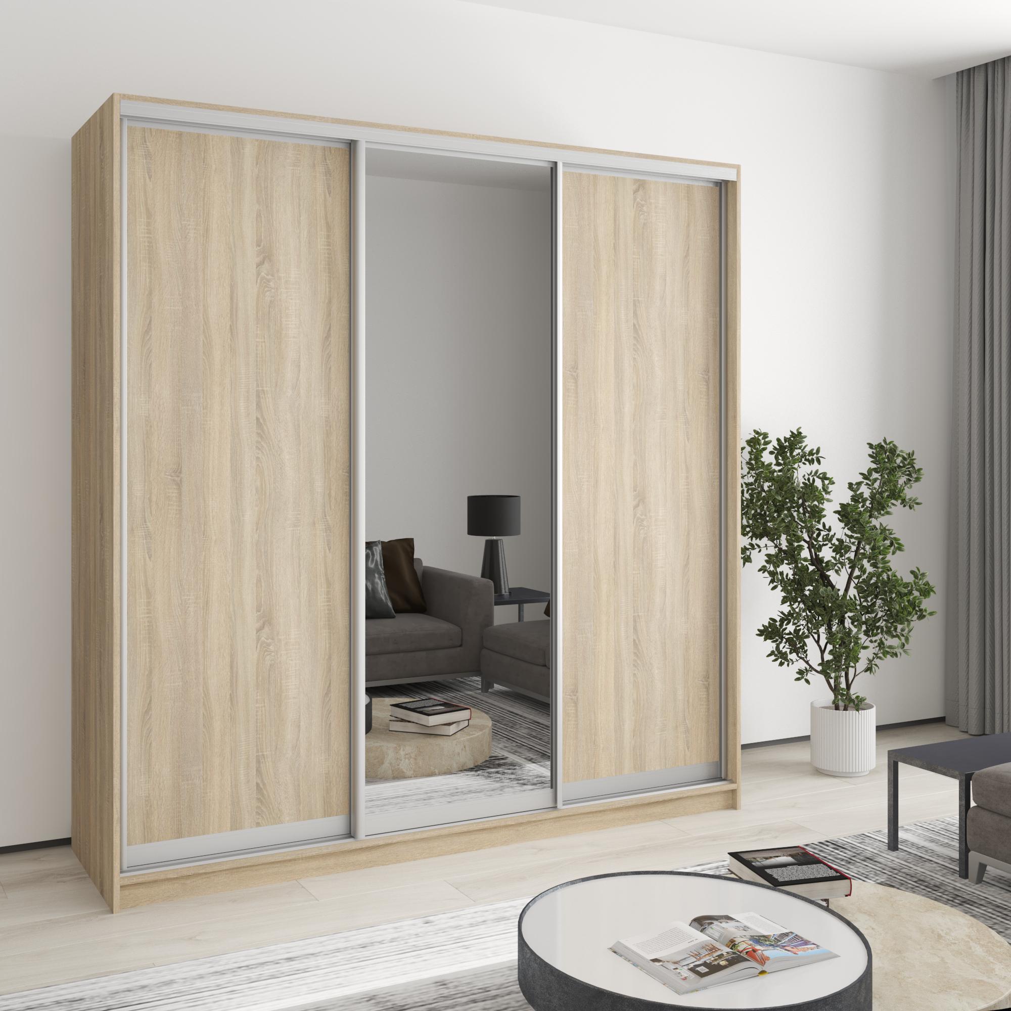 Шкаф-купе трехдверный MebelStar Стандарт AL 2 ДСП/зеркало 200x60x240 см Дуб сонома (MBS-1543) - фото 1 Шкаф-купе трехдверный MebelStar Стандарт AL 2 ДСП/зеркало 200x60x240 см Дуб сонома (MBS-1543) - фото 1