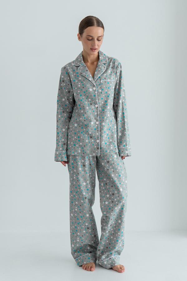 Пижамный костюм фланелевый Forly с брюками M Blue Stars (FL0010-58-69_M) - фото 2 Пижамный костюм фланелевый Forly с брюками M Blue Stars (FL0010-58-69_M) - фото 2