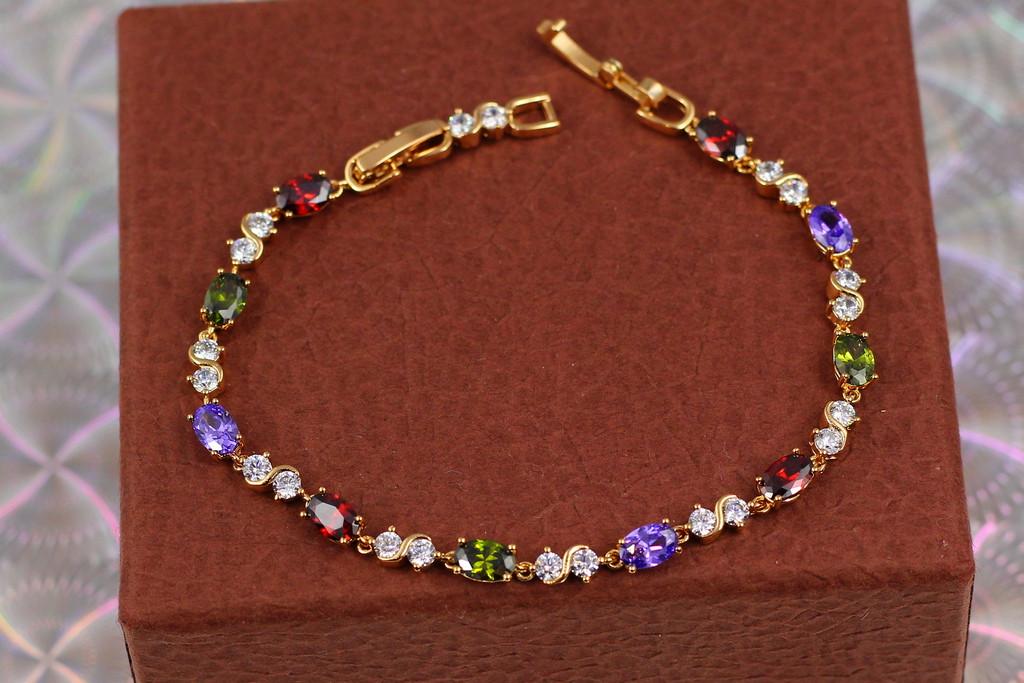 Браслет Xuping Jewelry Волна с темными камнями 21 см x 4 мм Золотистый