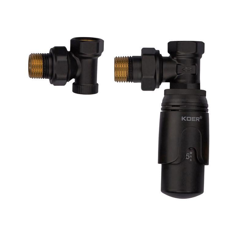 Комплект для подключения радиатора KOER SET-24 угловой с термоголовкой латунь 1/2" Black (OL-KR5283)