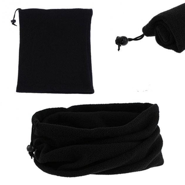 Флисовый теплый Бафф с затяжкой и фиксатором Черный (14010-1) - фото 2 Флисовый теплый Бафф с затяжкой и фиксатором Черный (14010-1) - фото 2