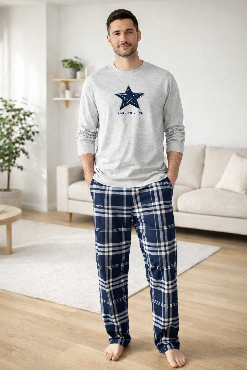 Піжамний комплект чоловічий Born to Shine штани/лонгслів 3XL Синьо-білий (TL590)