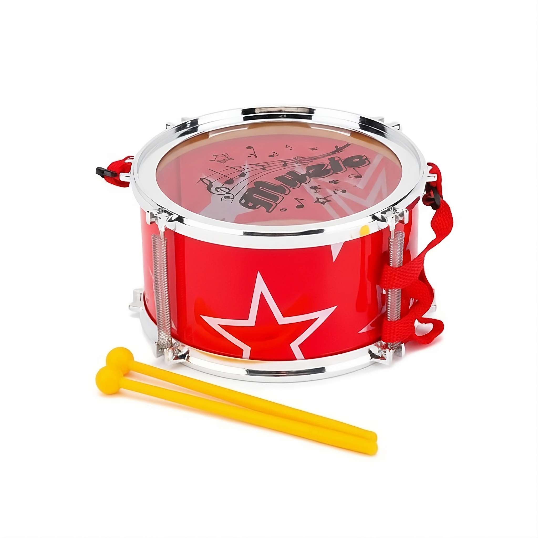 Детский музыкальный барабан C 3283-1 с ремешком и барабанными палочками/в пакете Красный