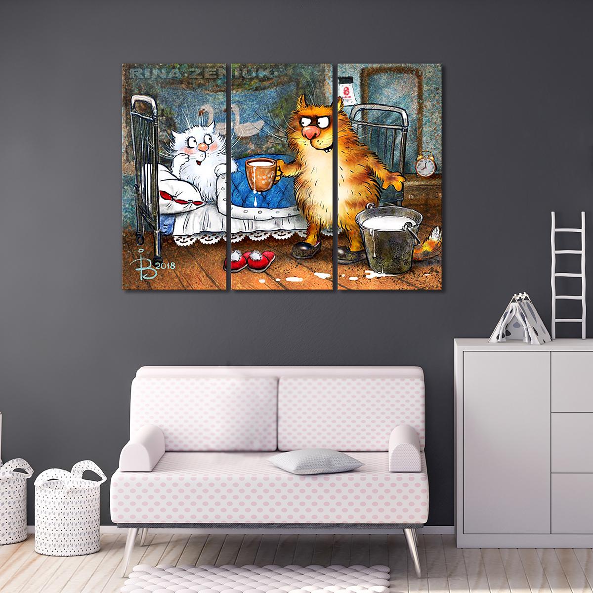 Модульная картина Молочко в постель 3 модуля 60x90 см