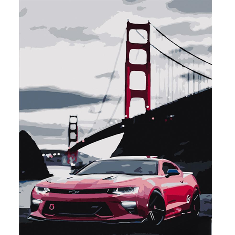 Картина по номерам Strateg Премиум Ягуар на фоне моста 40x50 см (Str-HH032)