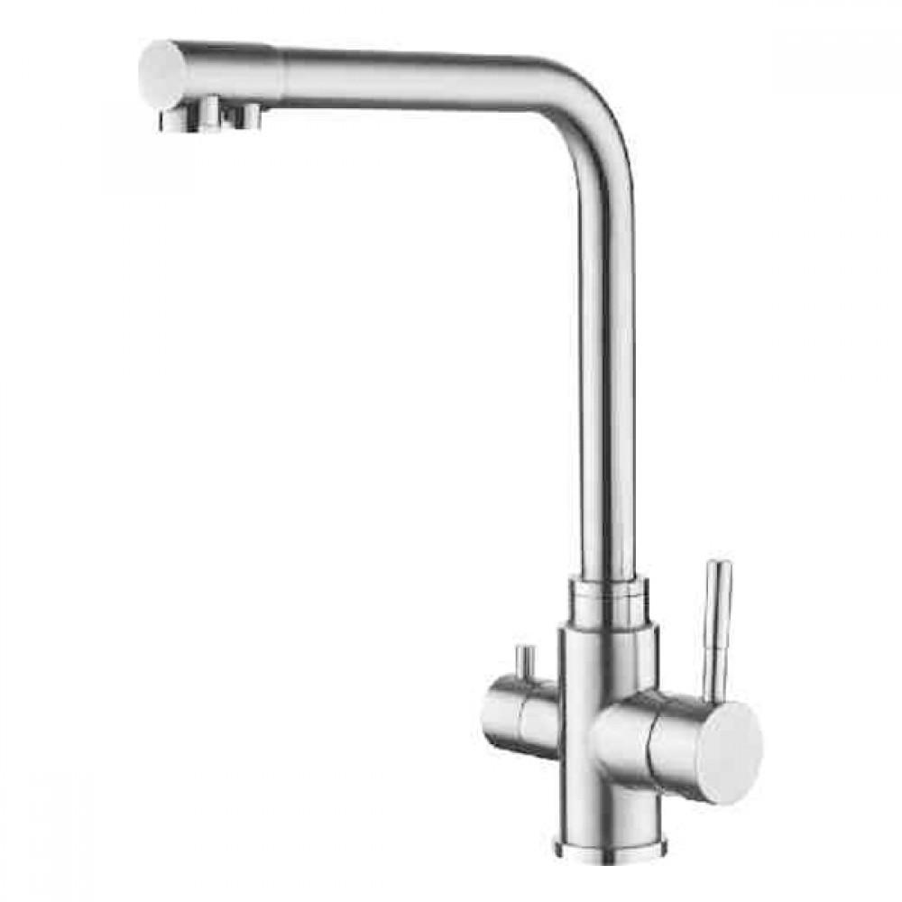 Смеситель для кухни Zerix LR4355-3 SUS304 с выходом для питьевой (35202)