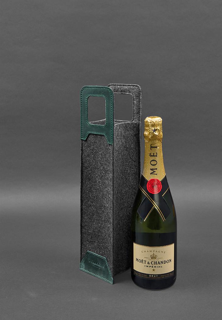 Чохол для вина 1.0 із фетру зі шкіряними вставками Crazy Horse Зелений (A-027931) - фото 3 Чохол для вина 1.0 із фетру зі шкіряними вставками Crazy Horse Зелений (A-027931) - фото 3