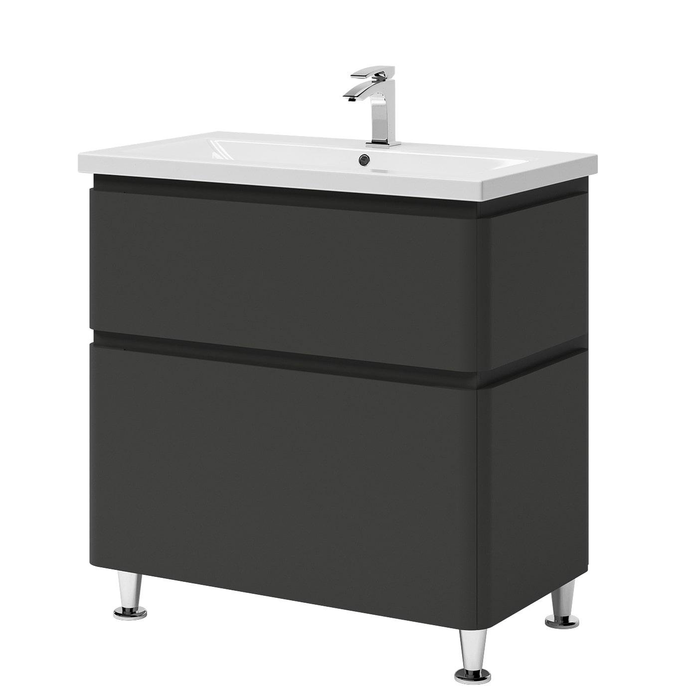 Тумба Aquarius Modena на ножках с умывальником Комо 80 Графит матовый (10642)