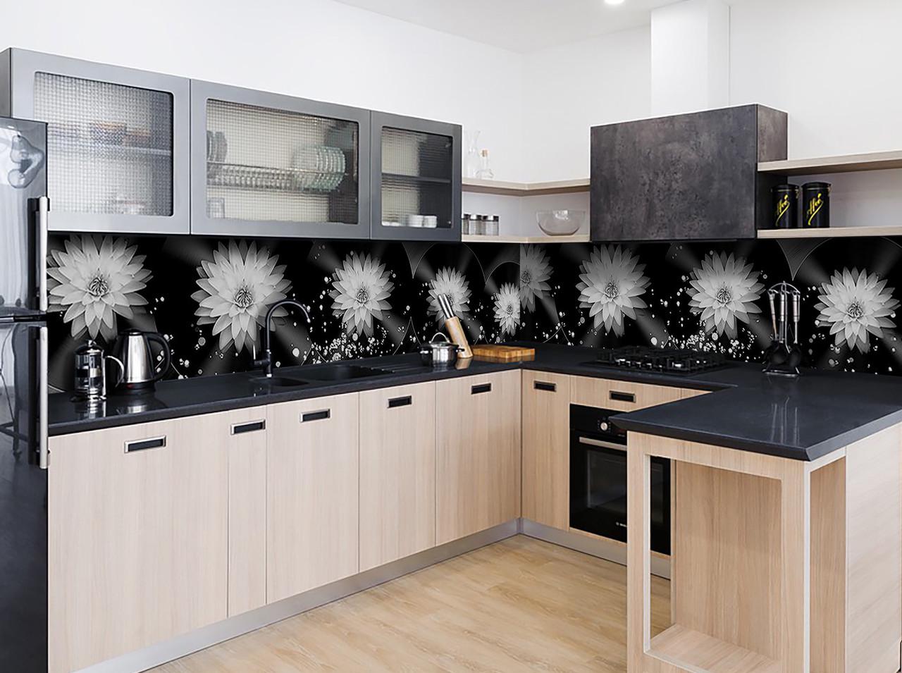 Кухонный фартук Георгины сферы из самоклеющейся виниловой пленки 60х300 см Черный