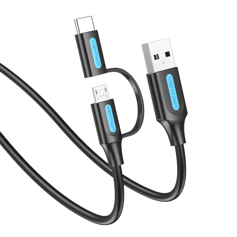 Кабель 2в1 Vention Micro USB/USB-C 1 м Черный (CQDBF)