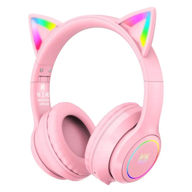 Навушники ігрові бездротові з котячими вушками Onikuma B90 RGB з мікрофоном Pink (19117)