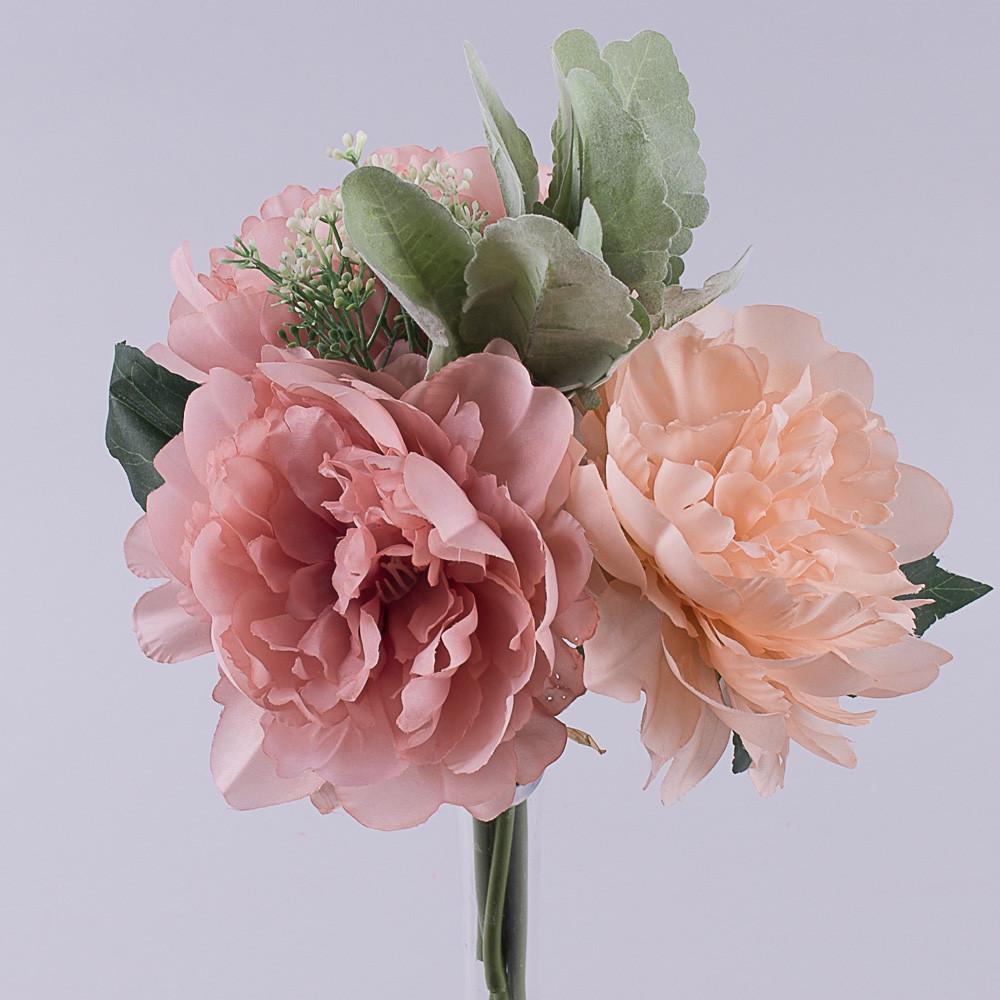 Искусственные цветы Букет пион с чесноком и седым листом Пудрово-персиковый (4972-3)