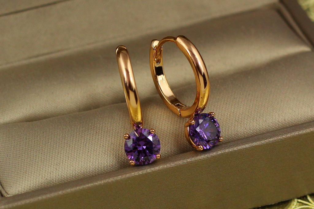 Серьги Xuping Jewelry кольцо с камнем 2,1 см Золотистый/Фиолетовый