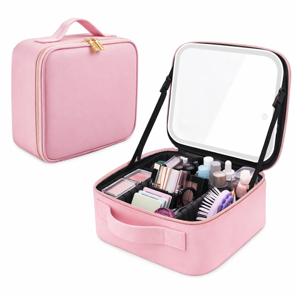 Косметичка-органайзер с LED зеркалом и подсветкой Розовый (9007/2)