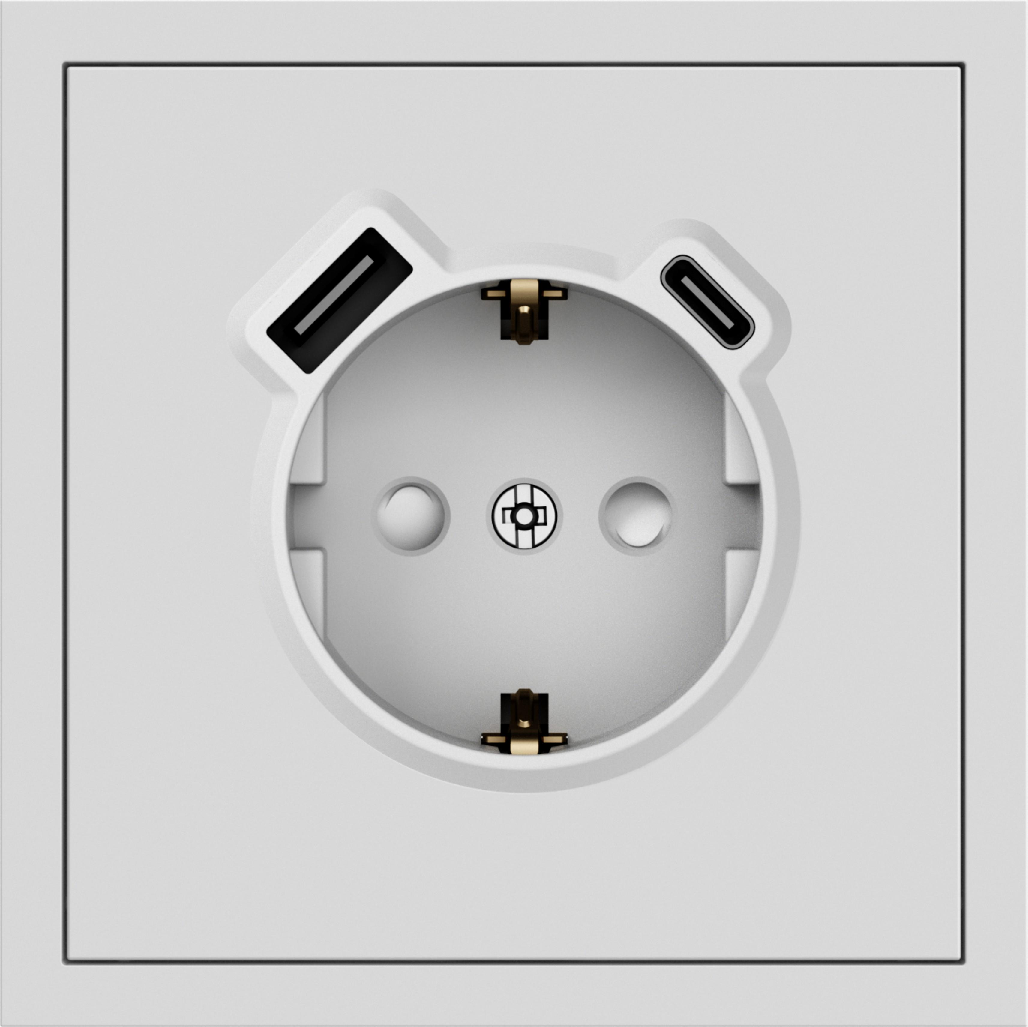 Розетка одинарная ARDERO Soft с заземлением 16А USB-A 18W/Type-C 20W Белый (ER123USB-W)