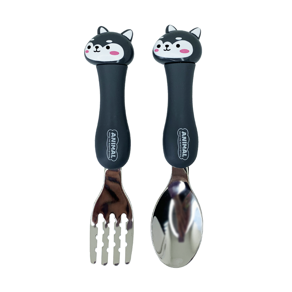 Набор детских столовых приборов Темный Котик вилка/ложка в контейнере (15304321)