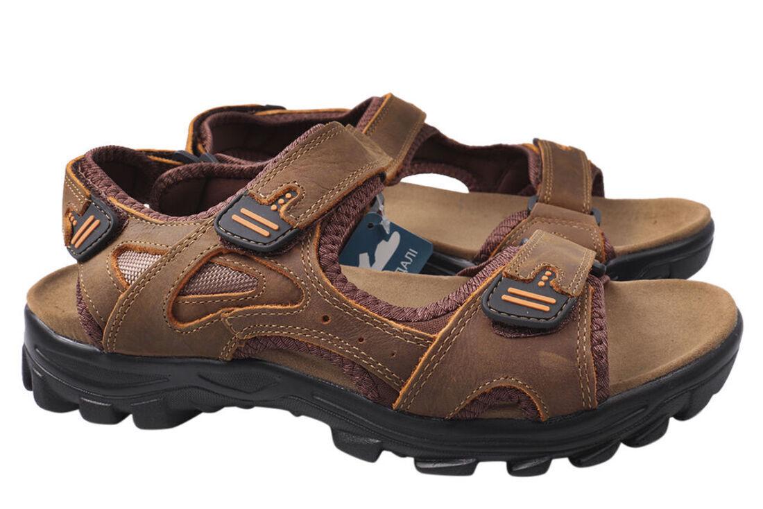 Босоножки мужские Restime из кожи на низком ходу р. 40 Коричневый (183-21LBS)