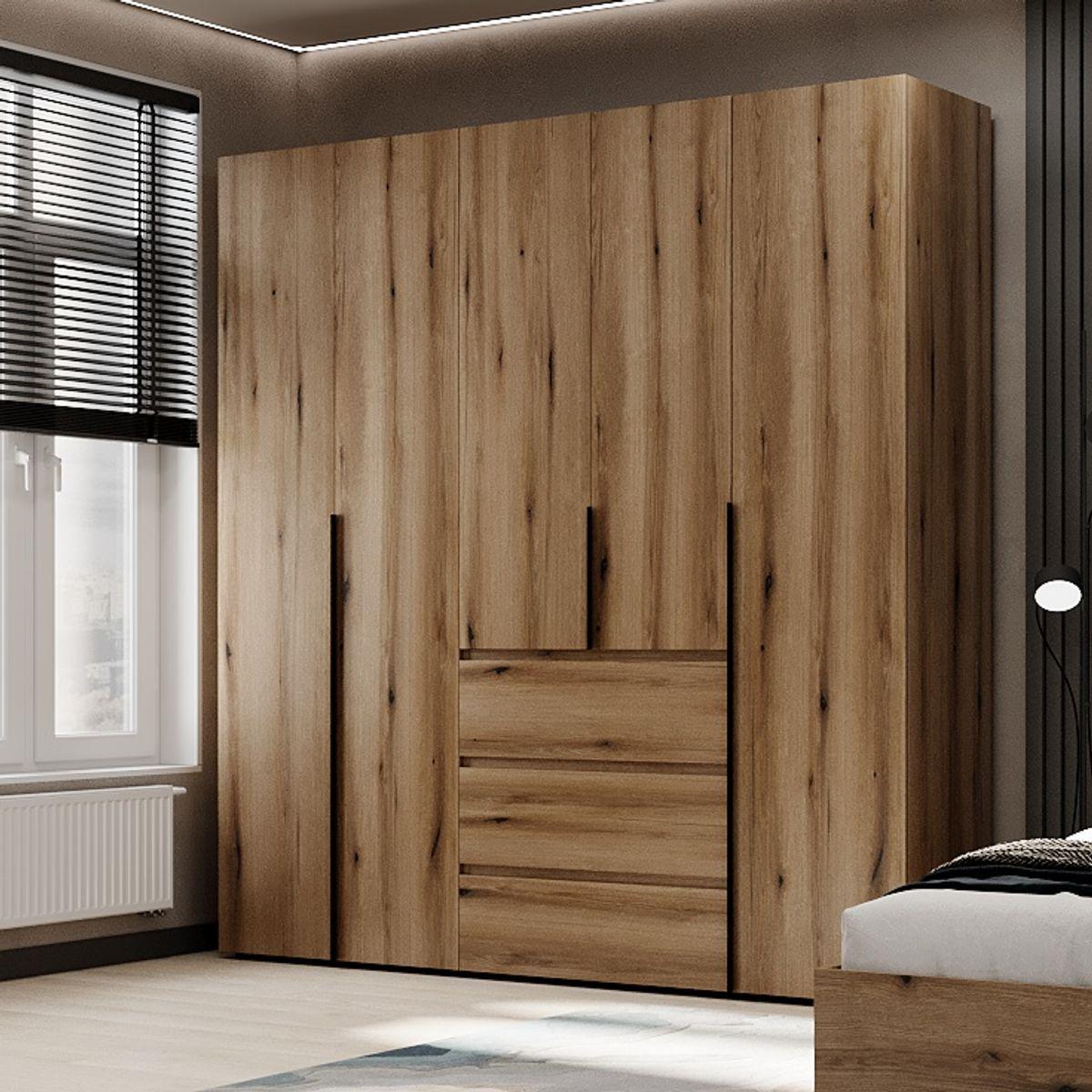 Шкаф распашный AiH Light №4 5-дверный с полками/ящиками и штангой для одежды 200x220x50 см Дуб Евок (LTK0410000000)