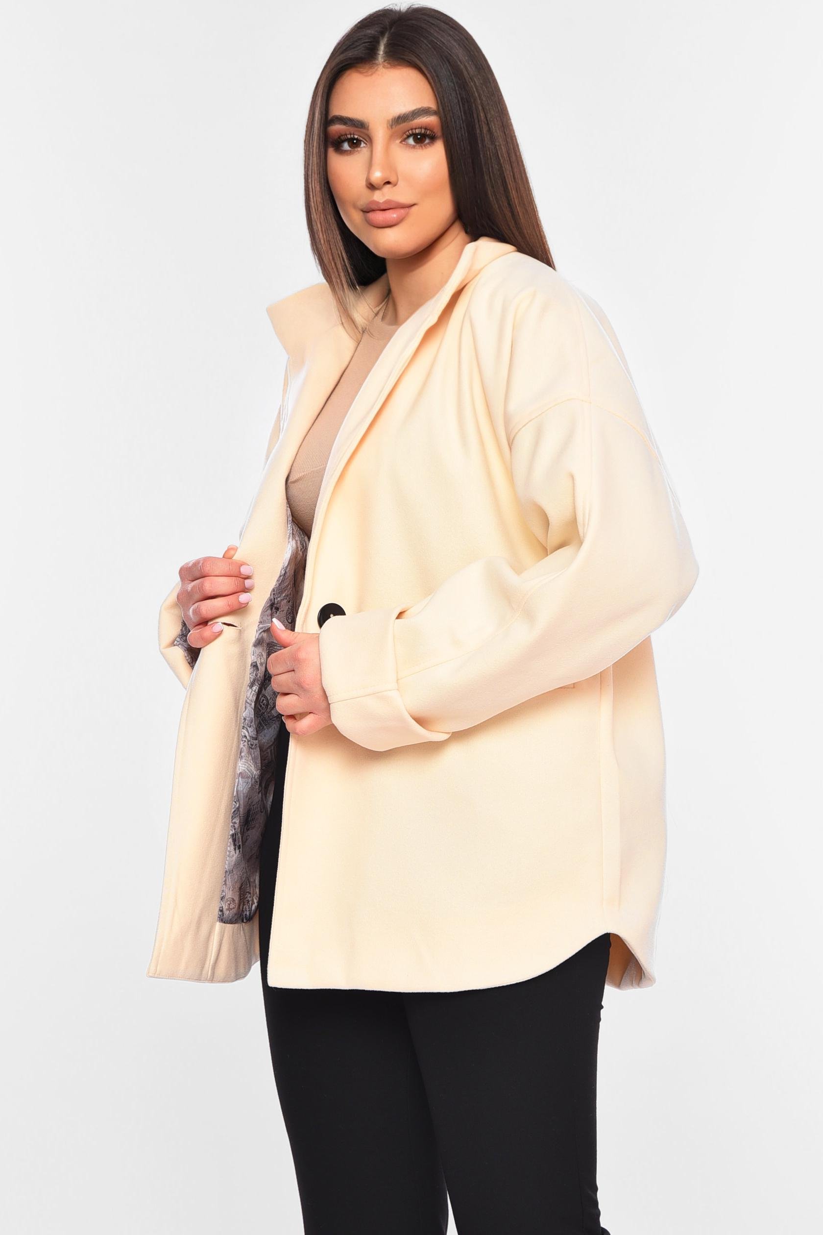 Женское пальто демисезонное р. 50-52 Бежевый (198391) - фото 2 Женское пальто демисезонное р. 50-52 Бежевый (198391) - фото 2