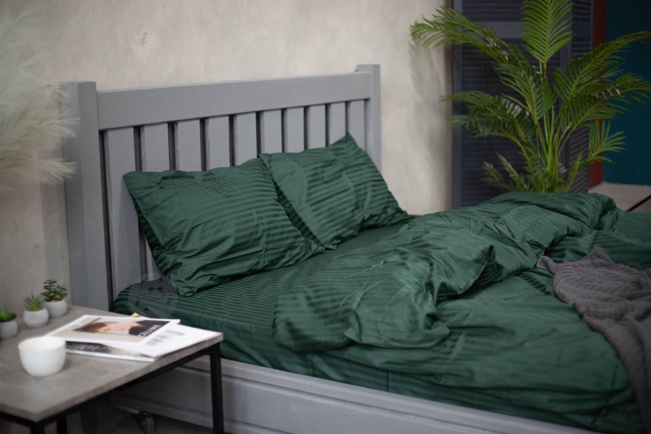 Комплект постельного белья Изумруд страйп-сатин двуспальный 180х220 см наволочки 50х70/70х70 см Зеленый (04022002) - фото 2 Комплект постельного белья Изумруд страйп-сатин двуспальный 180х220 см наволочки 50х70/70х70 см Зеленый (04022002) - фото 2