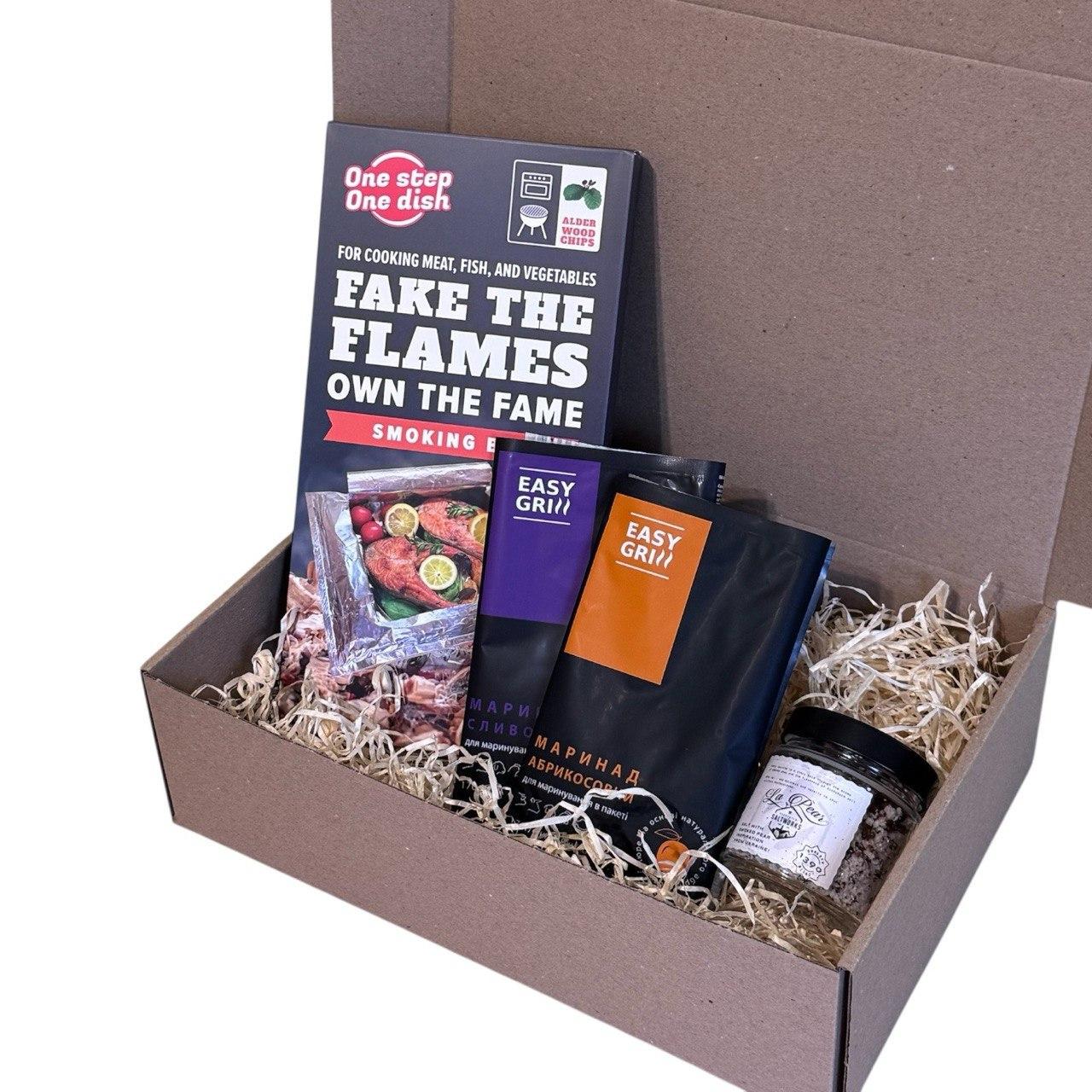 Подарочный набор для кухни гурмана 4в1 пакет для копчения/фруктовые маринады в пакете/грушевая копченая соль (2793190693)