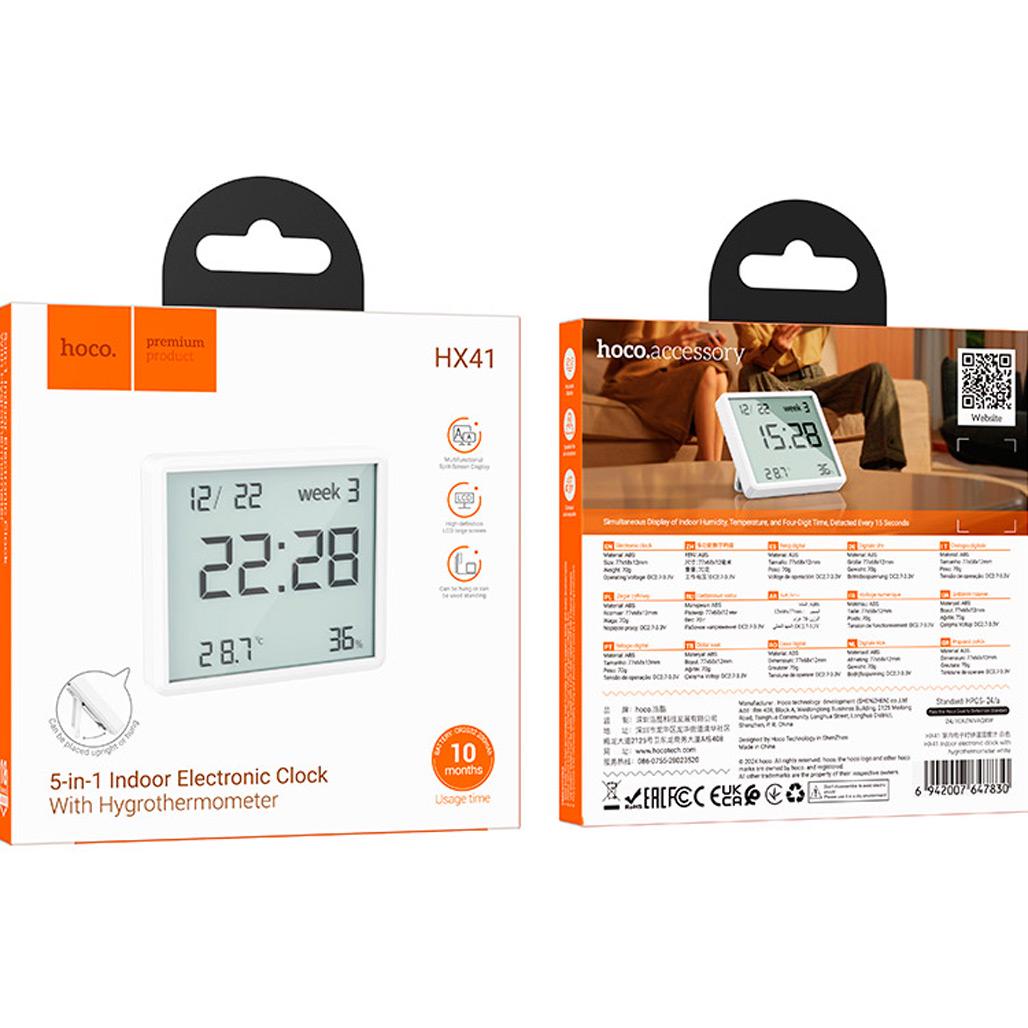 Термометр-гігрометр Hoco HX41 Indoor Electronic Clock with Hygrothermometer White - фото 6