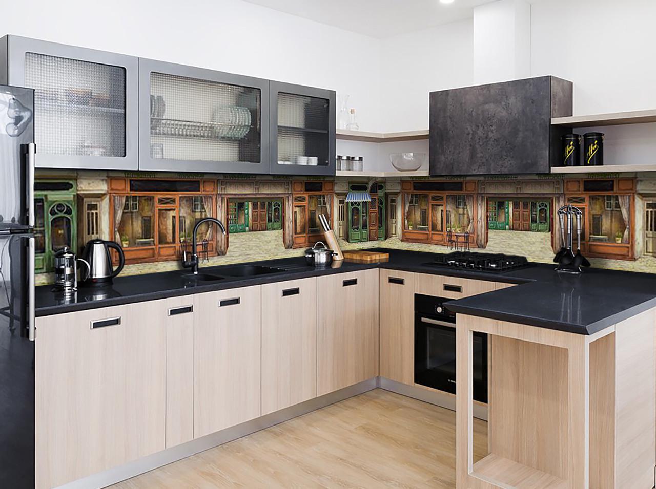 Кухонний фартух Ретро вітрини двері із самоклеючої вінілової плівки 65х250 см Бежевий