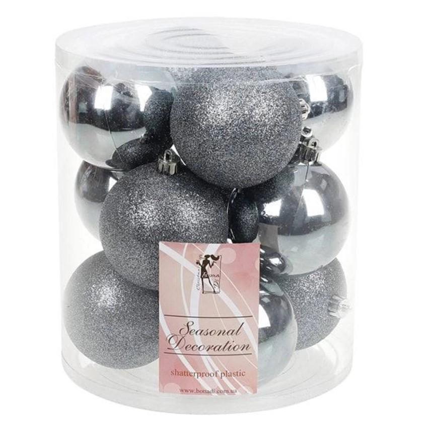 Набор шаров новогодних пластиковых 12 шт. 8 см (13055)