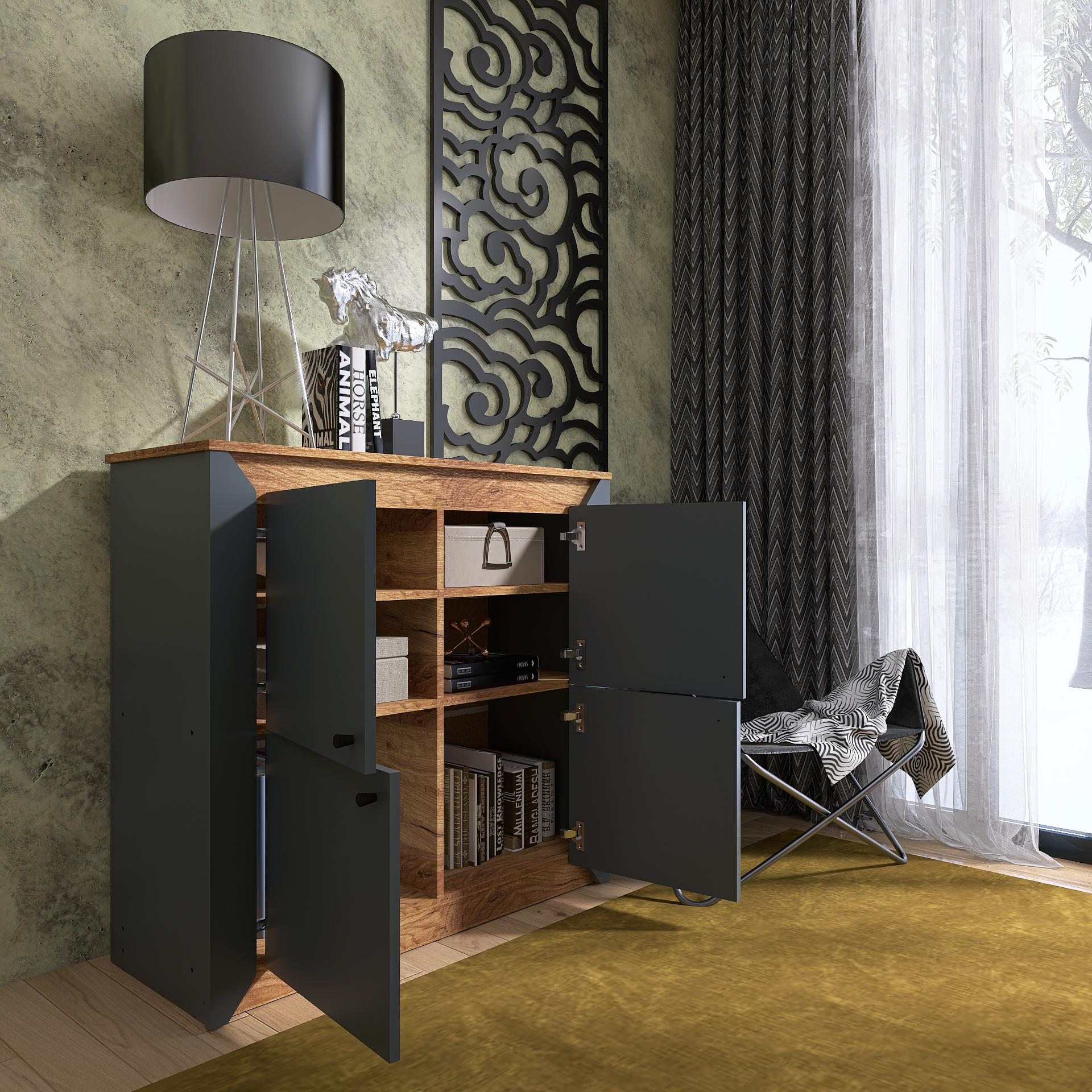 Тумба под ТВ Everest Нордик 980 980х378х923 мм Дуб крафт золотой/Графит (11175) - фото 5 Тумба под ТВ Everest Нордик 980 980х378х923 мм Дуб крафт золотой/Графит (11175) - фото 5