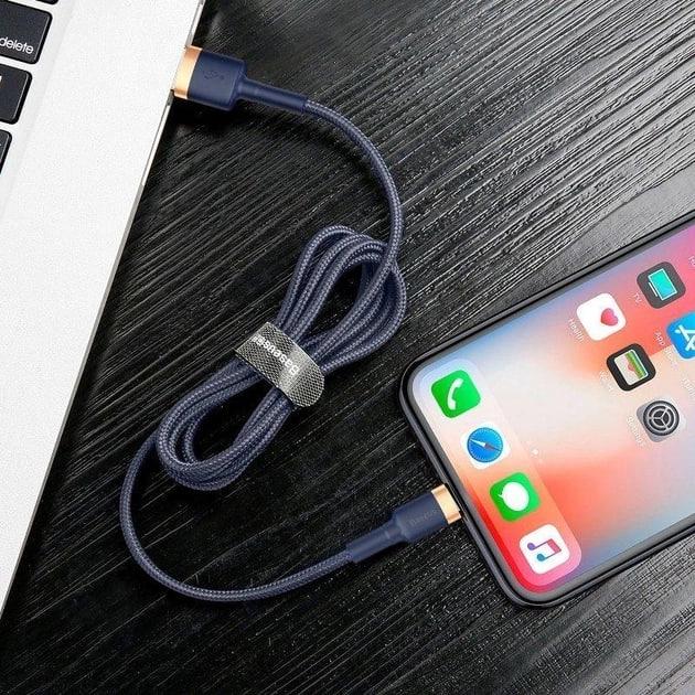 Кабель для быстрой зарядки BASEUS Cafule Cable USB to Lightning 2,4 A 1 м Gold/Blue (CALKLF-BV3) - фото 8