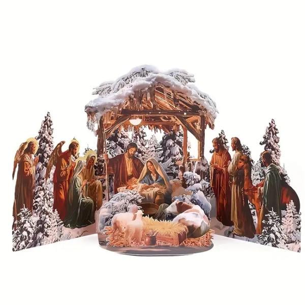 Открытка-панорама 3D Святое Рождество в зимнем вертепе 18x12 см