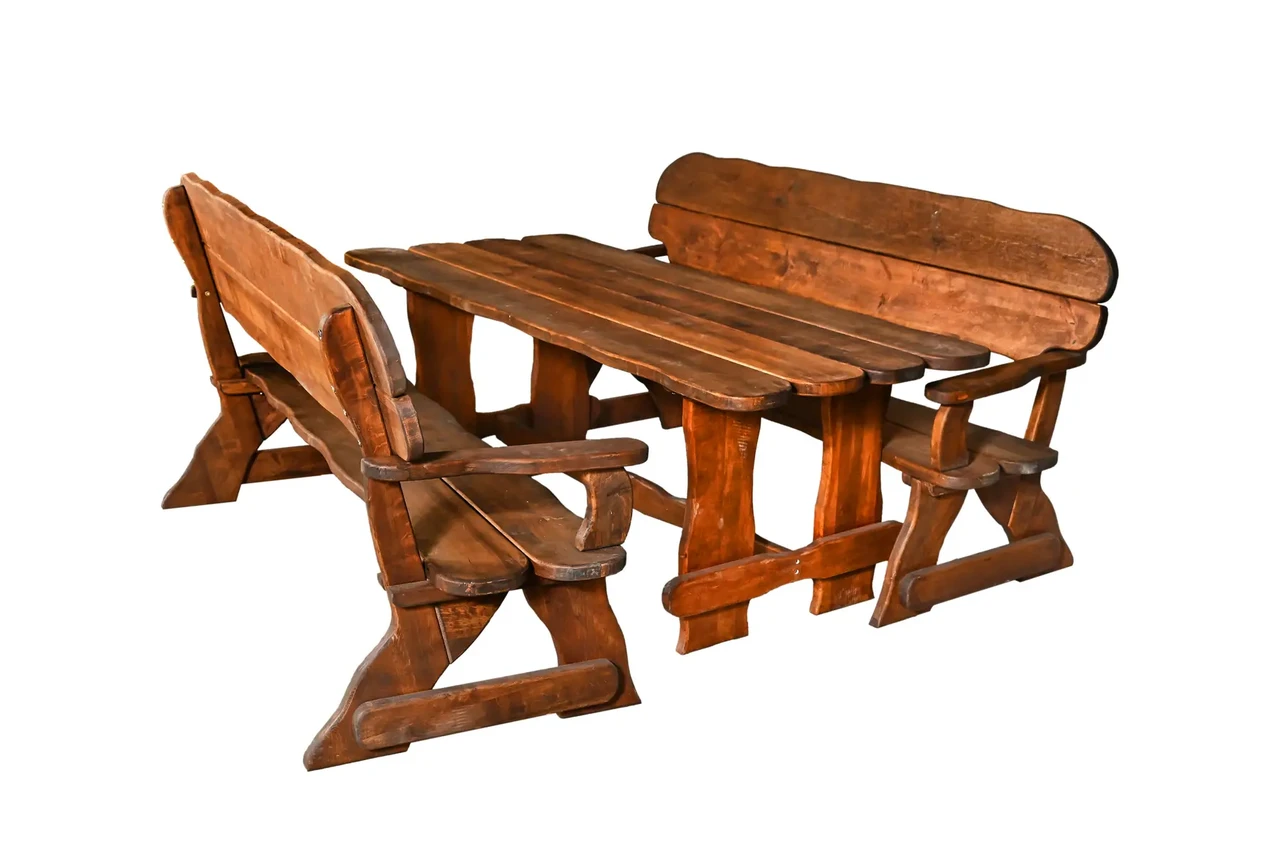 Комплект садовой мебели Брют деревянный на 6 персон стол/лавки со спинкой (CNT00009327)