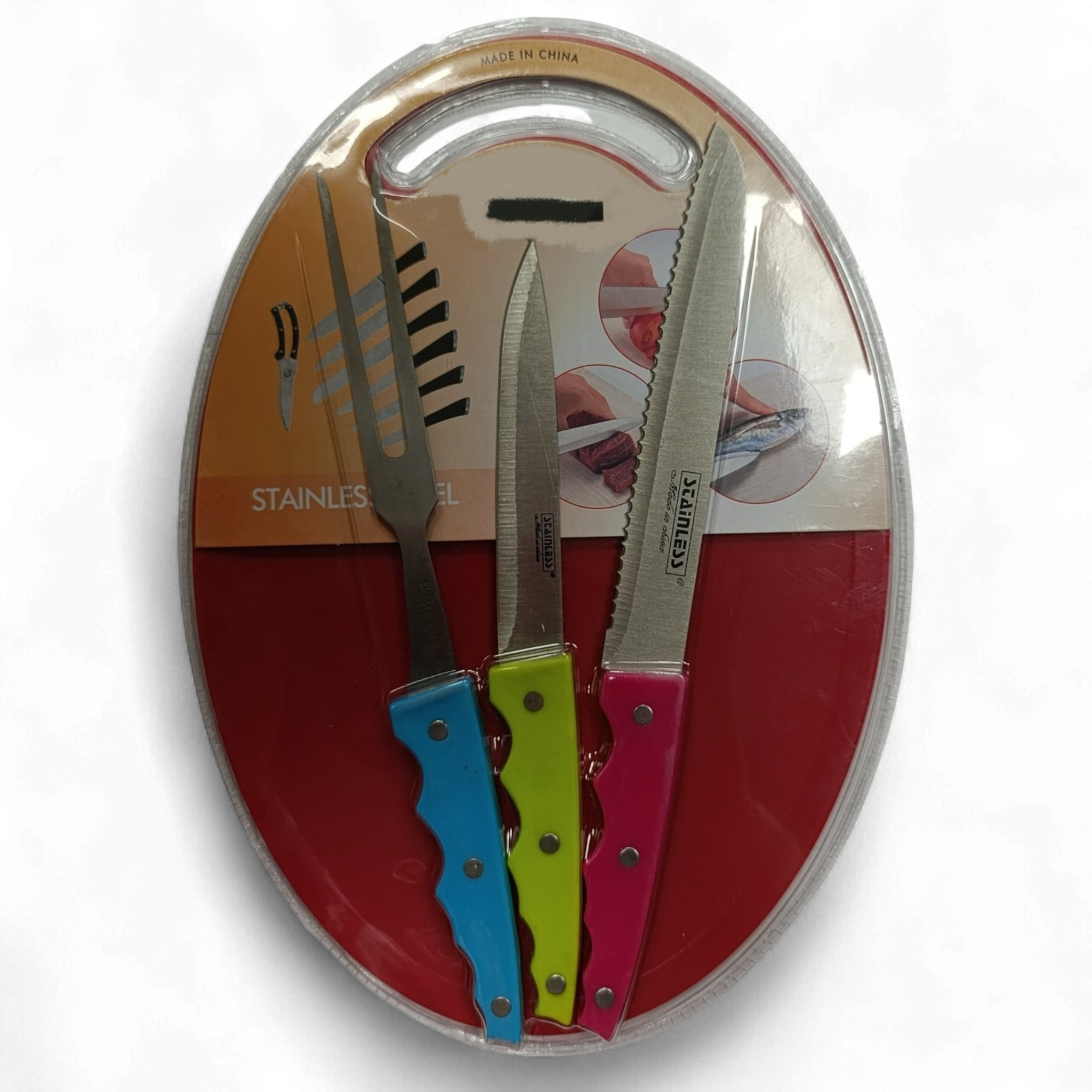 Набір кухонних ножів із виделкою та дошкою Stainess KJ-413 4 предмети (KJ-413)