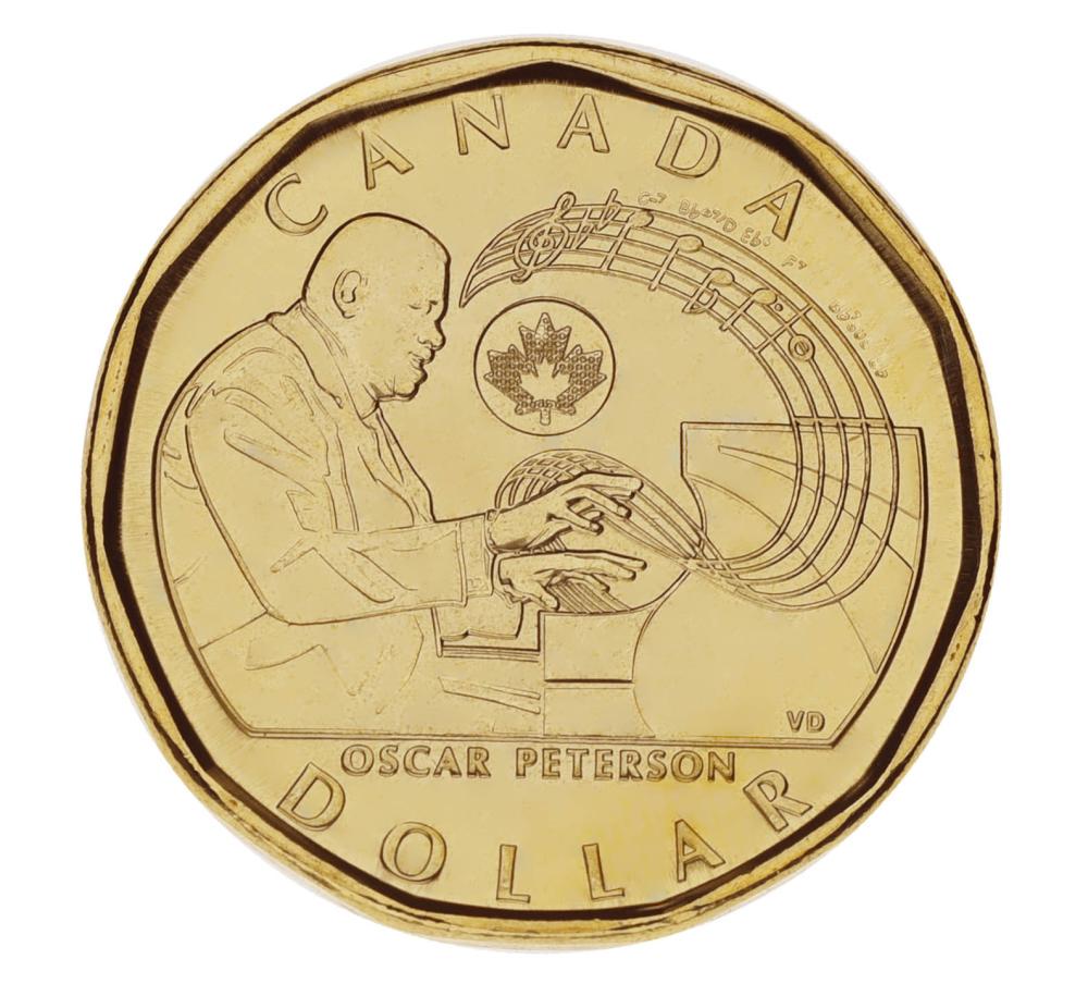 Коллекционная монета Канада 1 доллар 2022 UNC пианист Оскар Питерсон (М17193)