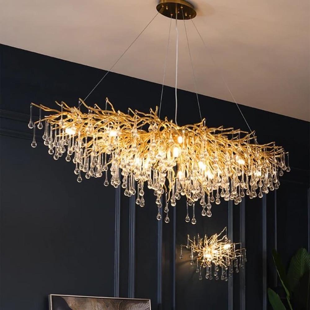 Люстра видовжена підвісна із кришталевими крапельками 160х70 см (704L GD/CL) - фото 8 Люстра видовжена підвісна із кришталевими крапельками 160х70 см (704L GD/CL) - фото 8