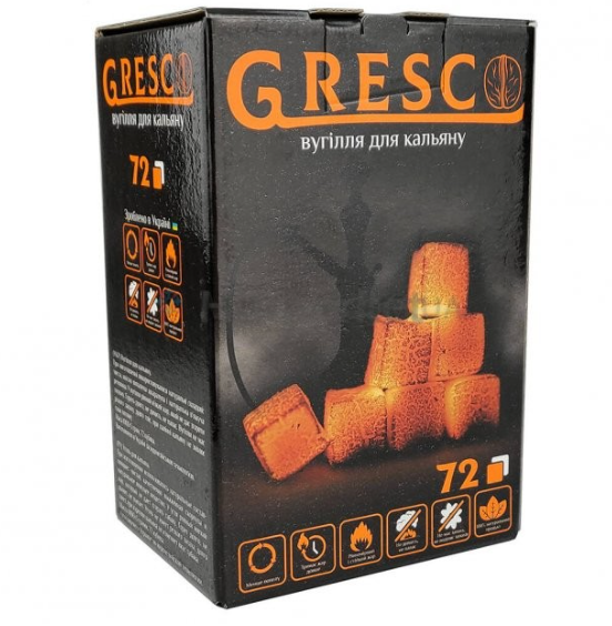 Уголь для кальяна ореховый Gresco в коробке 1 кг 72 кубика 25 мм (34200361)
