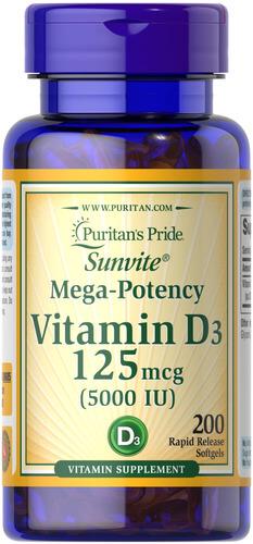 Витамин D Puritan's Pride Vitamin D3 5000 IU 200 softgels (30685)