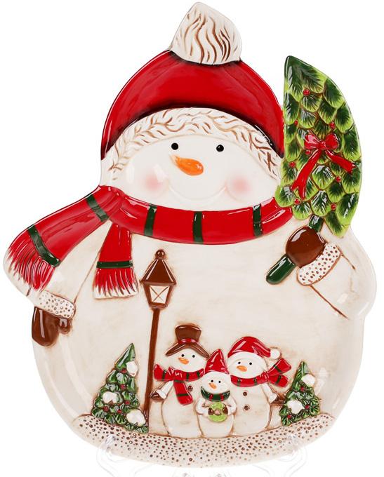 Набор 2 сервировочных блюда Трио снеговиков 32.7х26.2 см, керамика