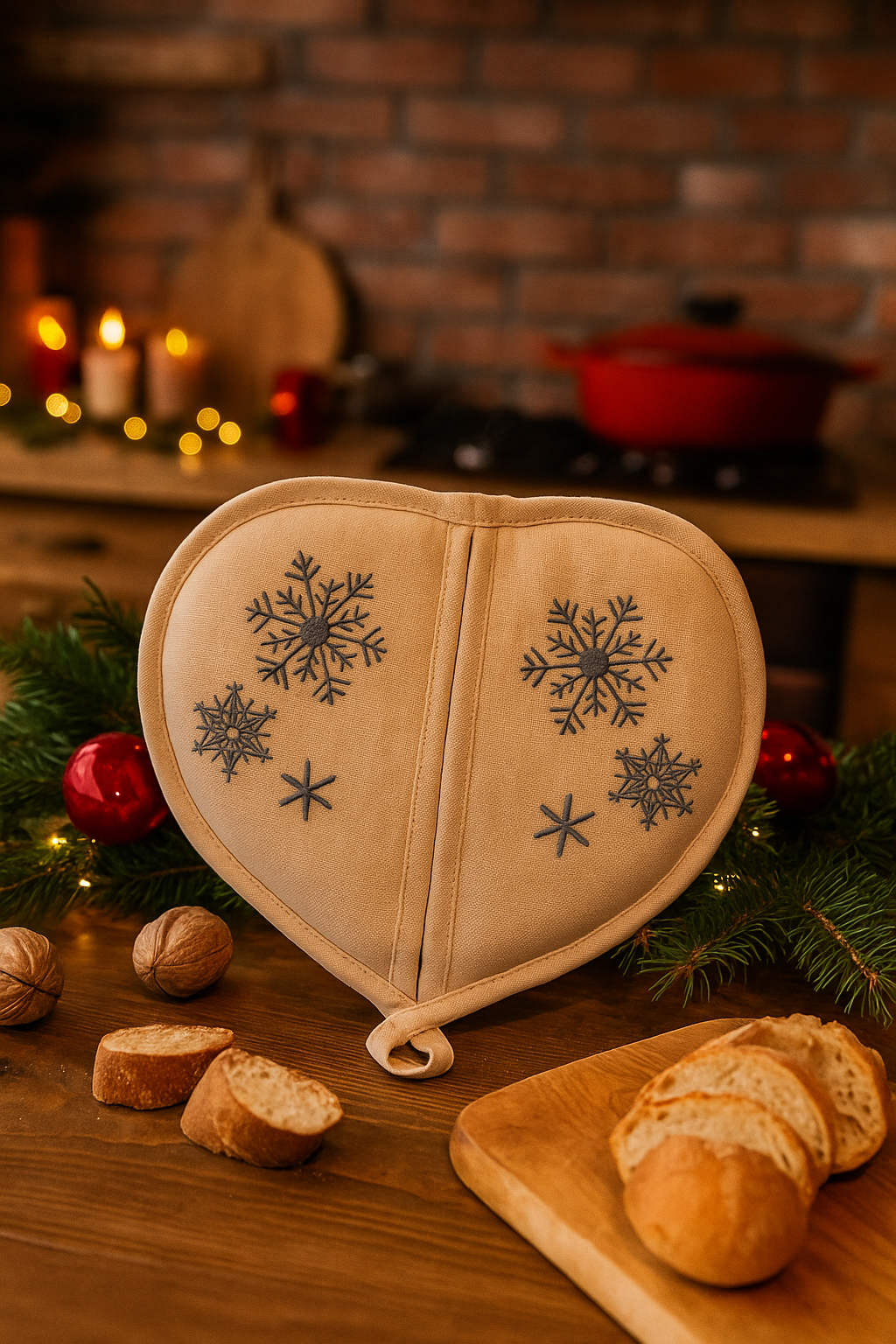 Прихватка в форме сердечка с вышивкой Снежинки (30100314)
