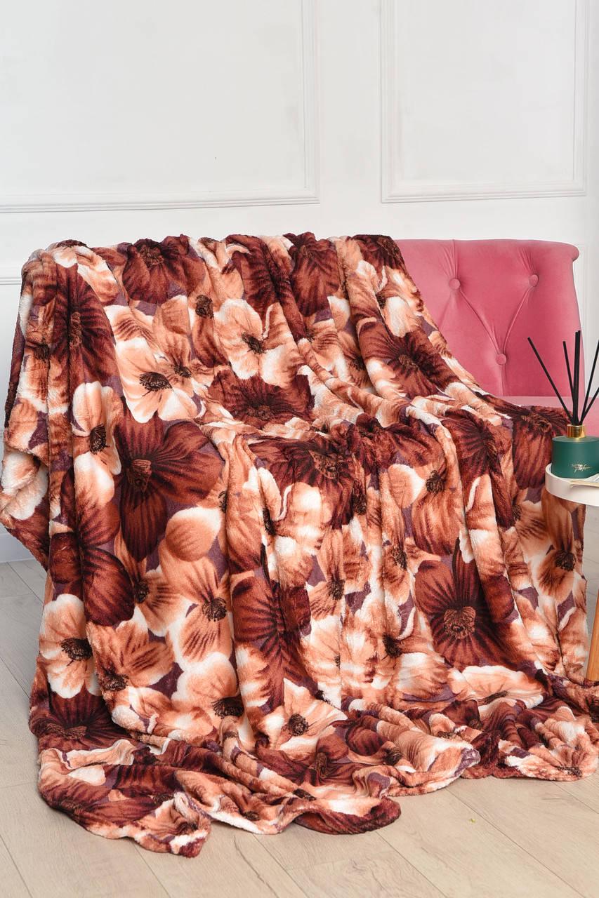 Плед-покрывало Koloco из микрофибры Цветы 180x200 см Коричнево-бежевый (07-26-17)