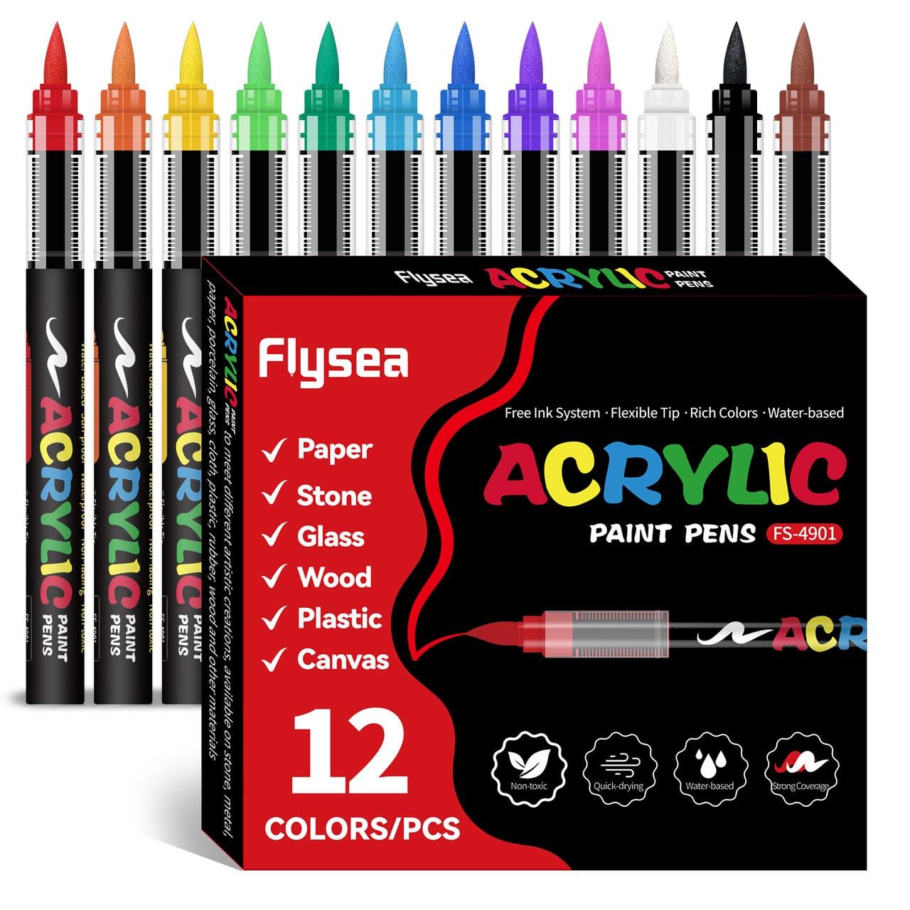 Маркеры кистевые акриловые Flysea Soft Brush 12 цветов (2986737259)