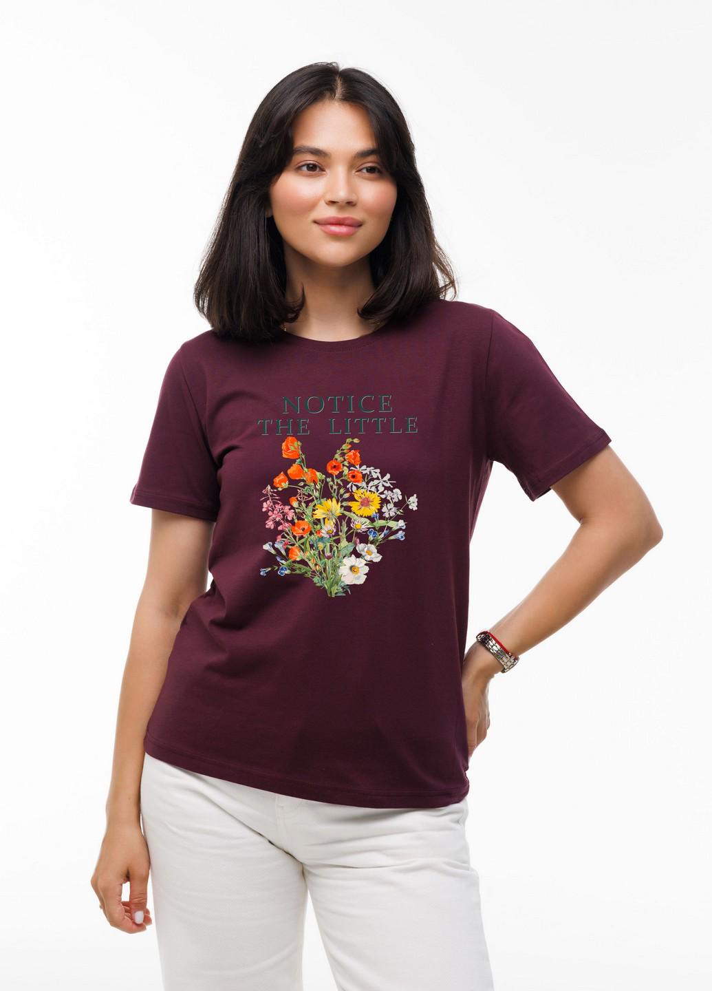 Футболка женская Наталюкс Цветы 2XL Баклажанный (4129102813361)