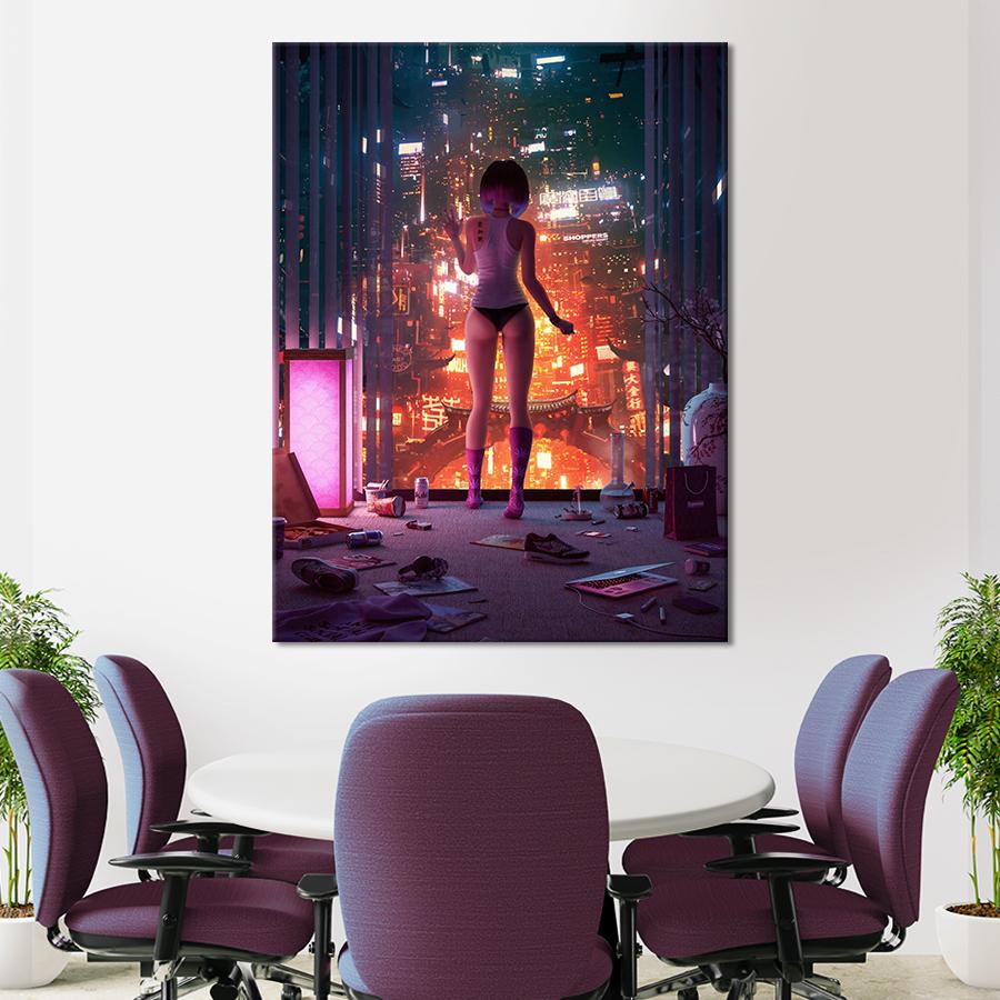 Настенний декор Аниме девушка и взгляд на город 80x60 см (YA-140)